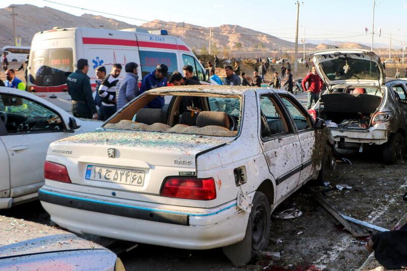 Twin blasts near the burial site of former Quds Force general Qassem Suleimani killed at least 84 people in Iran this week. EPA