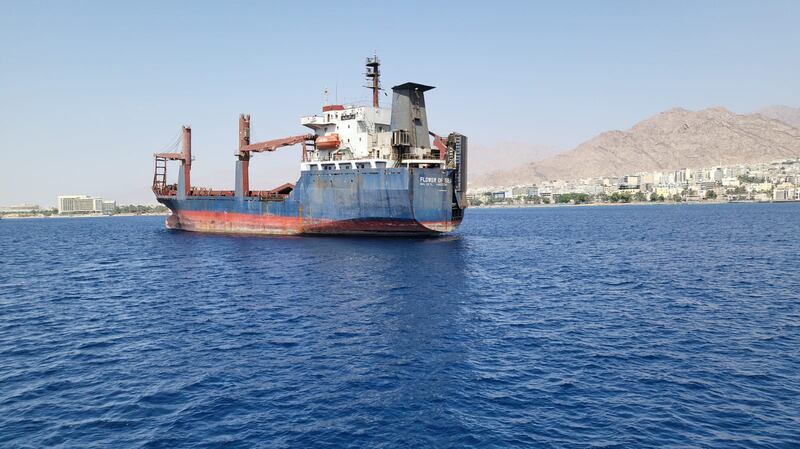 Flower of Sea, the Egyptian-owned vessel Jordanian authorities say was behind an oil spill on August 14 that spread to large areas of Aqaba's Red Sea coast. Photo: The National