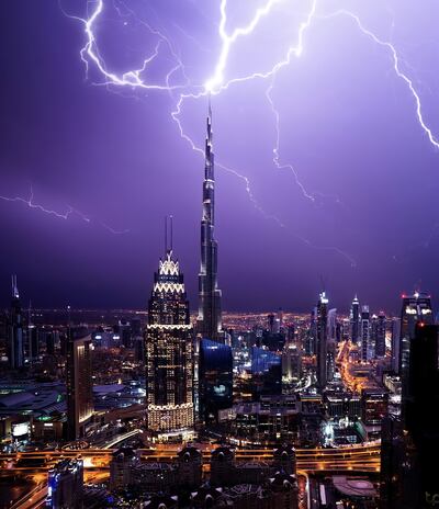 Lightning struck Dubai's Burj Khalifa last month. Photo: Rashid Al Falasi