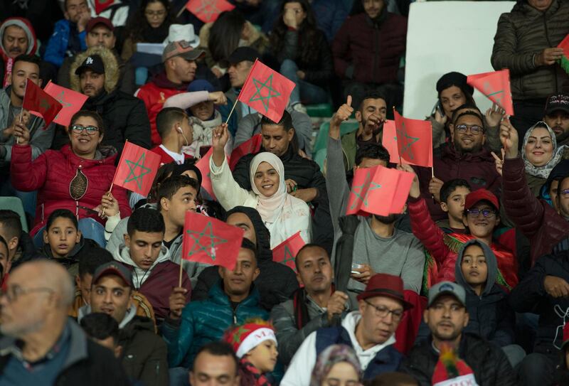 Fans of Morocco cheer during the Africa Cup of Nations (AFCON 2021) qualification match against Mauritania at Complexe sportif Moulay Abdallah in Rabat, Morocco.  EPA