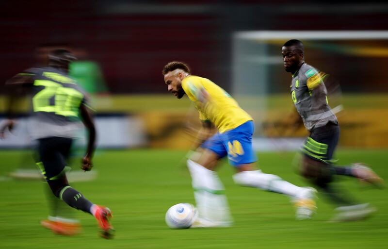 Neymar on the attack during Brazil's 2-0 win over Ecuador in the World Cup qualifer at Estadio Beira-Rio, Porto Alegre, on Friday, June 4. Reuters