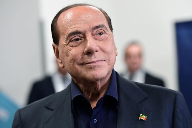 (FILES) In this file photo taken on May 26, 2019 former Italian PM and leader of the right-wing party Forza Italia Silvio Berlusconi leaves the polling station after casting his vote in Milan. Former Italian premier Silvio Berlusconi has been admitted to hospital in Monaco after suffering heart problems, a spokesman and his doctor said on January 14, 2021. / AFP / Miguel MEDINA
