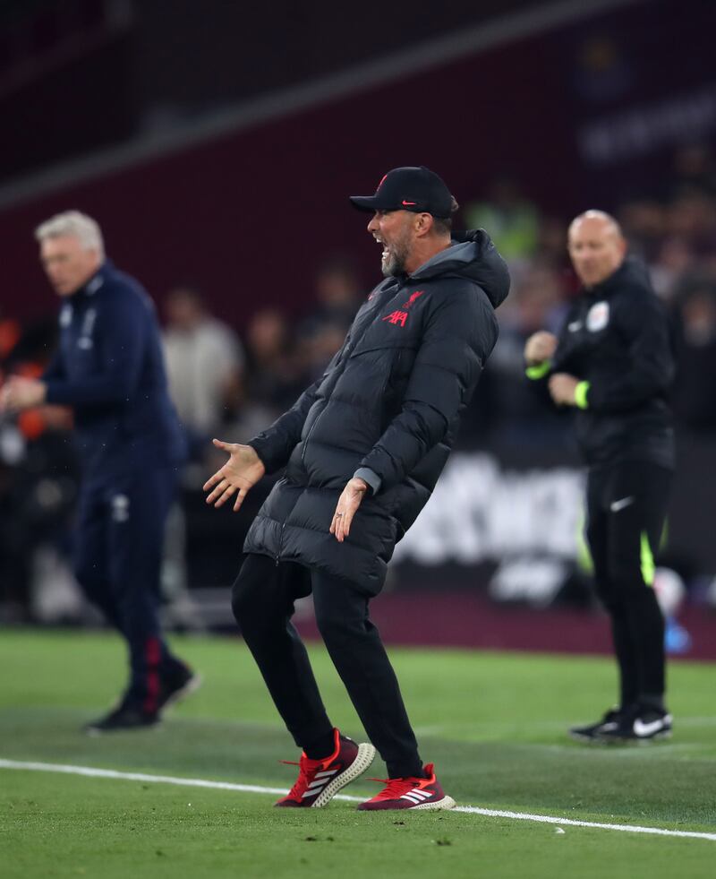 Liverpool manager Jurgen Klopp reacts on the touchline. PA