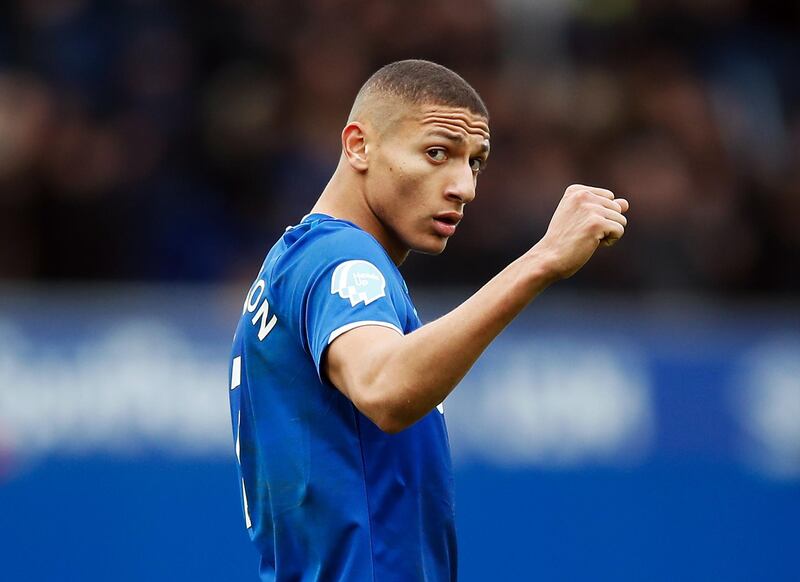 Everton's Richarlison celebrates victory after the Premier League match at Goodison Park, Liverpool. PA Photo. Picture date: Saturday February 8, 2020. See PA story SOCCER Everton. Photo credit should read: Martin Rickett/PA Wire. RESTRICTIONS: EDITORIAL USE ONLY No use with unauthorised audio, video, data, fixture lists, club/league logos or "live" services. Online in-match use limited to 120 images, no video emulation. No use in betting, games or single club/league/player publications.