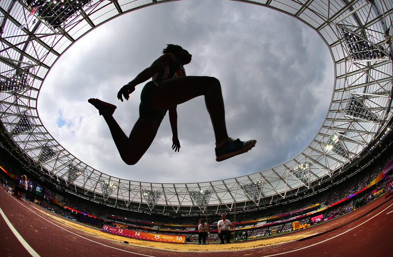 Thea Lafond of Dominica competes in the women's Triple Jump qualification at the London 2017 IAAF World Championships. Diego Azubel / EPA