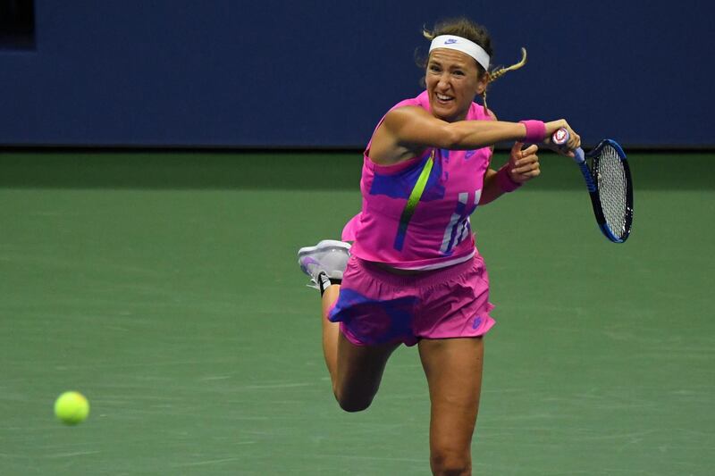 Victoria Azarenka hits a forehand against Serena Williams. USA TODAY Sports