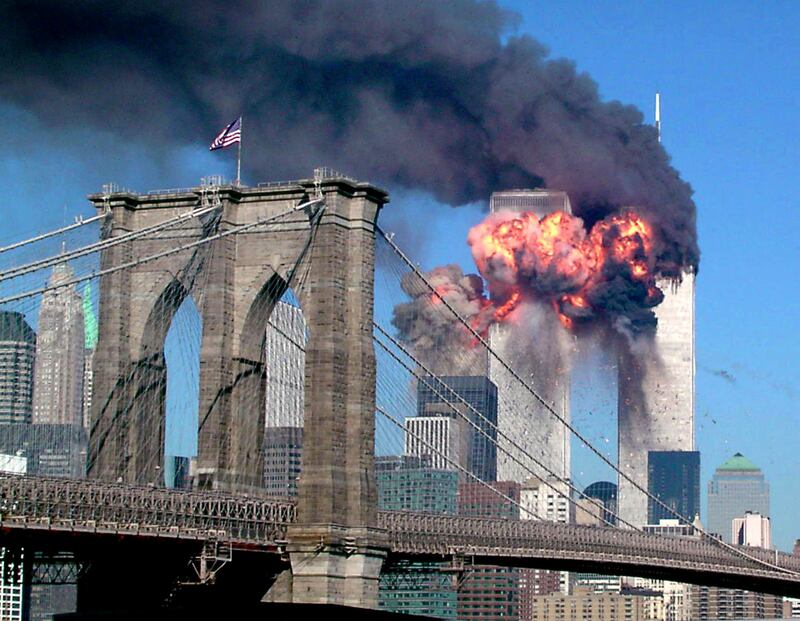 The World Trade Center burns after being hit by a plane on September 11, 2001. Reuters