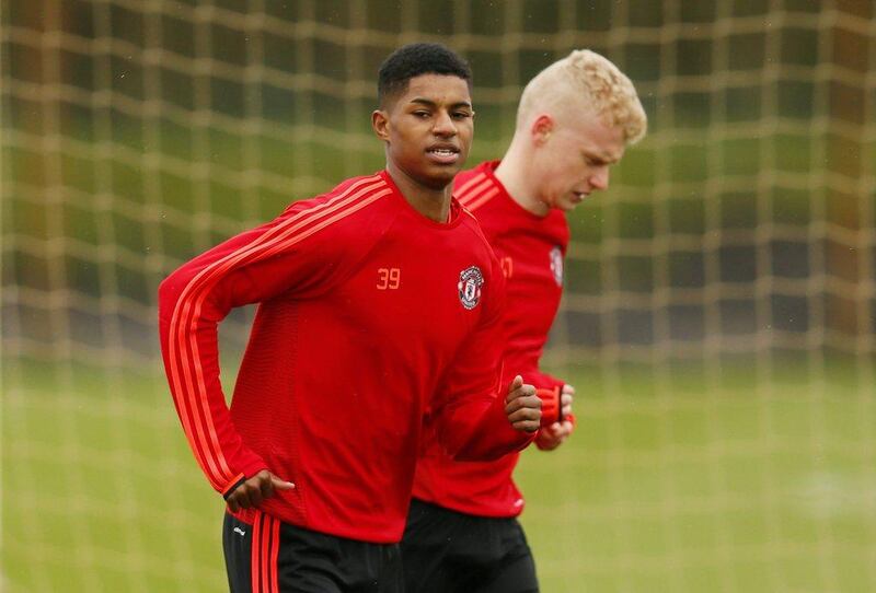 Manchester United’s Marcus Rashford and James Weir during training. Action Images via Reuters / Jason Cairnduff