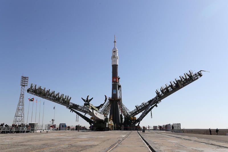 The rocket is scheuled to take off just before 6pm UAE time on Wednesday. It is expected to take just under six hours to reach the International Space Station. Maxim Shipenkov / EPA