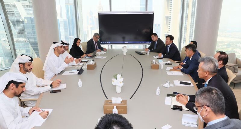 Dr Thani Al Zeyoudi, Minister of State for Foreign Trade, and other officials in discussions with the Chinese Business Council in Dubai. Photo: Ministry of Economy