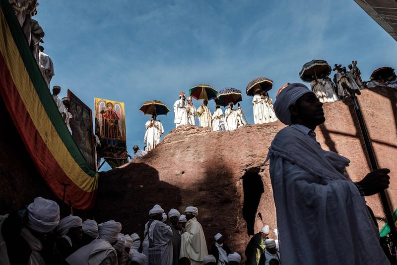 Ethiopian Orthodox priests attend the Christmas celebrations at Saint Mary's Church in Lalibela, Ethiopia. AFP