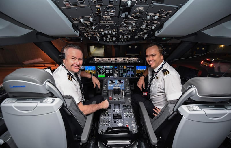 Sean Golding and first officer Jeremy Sutherland in the cockpit of the Dreamliner. AFP
