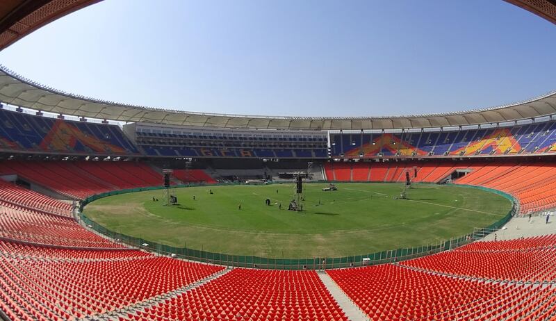 An interior view of the Sardar Patel Stadium is pictured in Motera, on the outskirts of Ahmedabad, on February 21, 2020. - US President Donald Trump will open the world's biggest cricket stadium in India next week, but critics wonder whether it's just another vanity project by Prime Minister Narendra Modi in his home state. (Photo by SAM PANTHAKY / AFP)