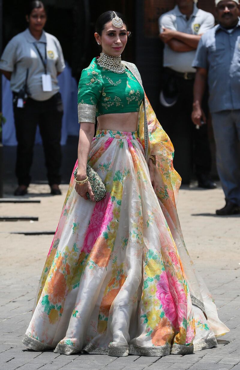 Karishma Kapoor arrives at the wedding ceremony of Bollywood actress Sonam Kapoor in Mumbai, India, 08 May 2018. The 32-year-old actress got married to Indian  businessman Anand Ahuja in a sikh wedding at her aunt's mansion Rockdale.  EPA/DIVYAKANT SOLANKI
