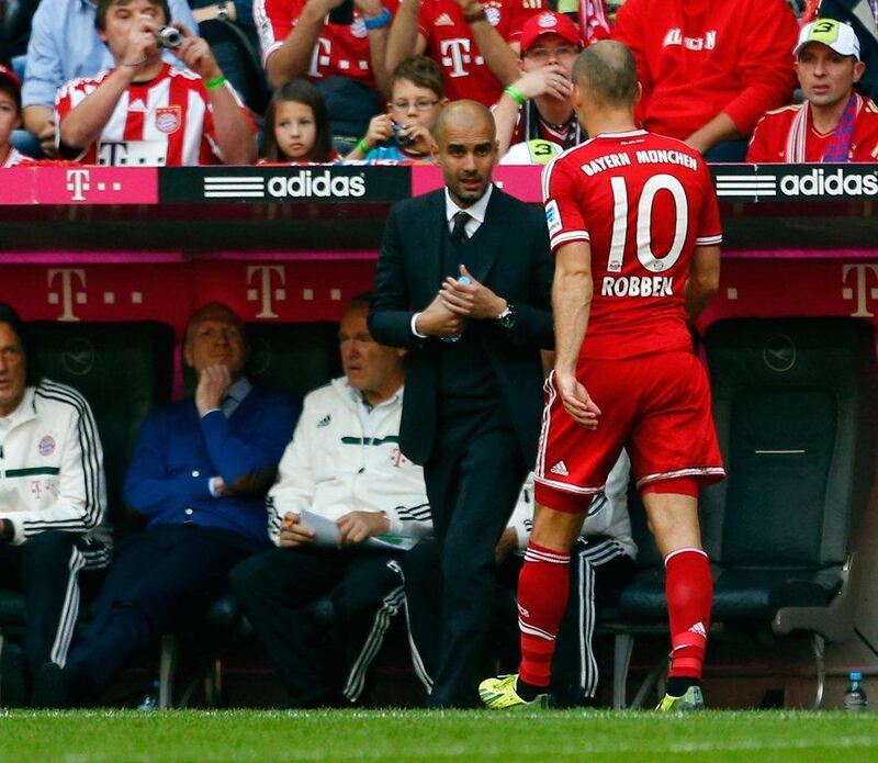 Arjen Robben left Saturday's win over Hertha Berlin but will be fit for Bayern's next match. Michael Dalder / Reuters