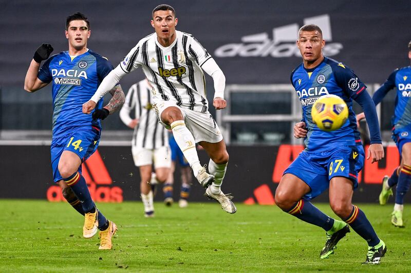Juventus attacker Cristiano Ronaldo scores during their Serie A victory over Udinese at the Allianz Stadium in Turin, on Sunday January 3. AP