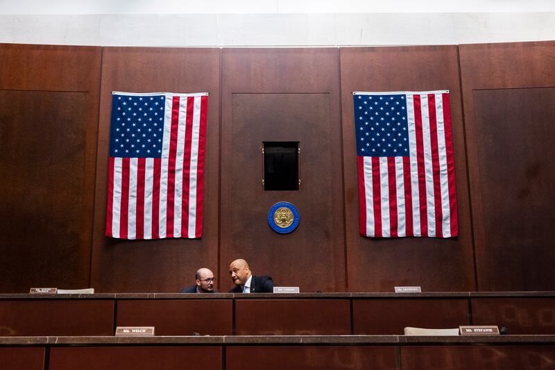 Andre Carson, a Democratic representative from Indiana, waits to lead a subcommittee of the House Intelligence Committee during a hearing on UAPs. EPA