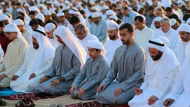 Eid Prayers held in Dubai in April. Chris Whiteoak / The National