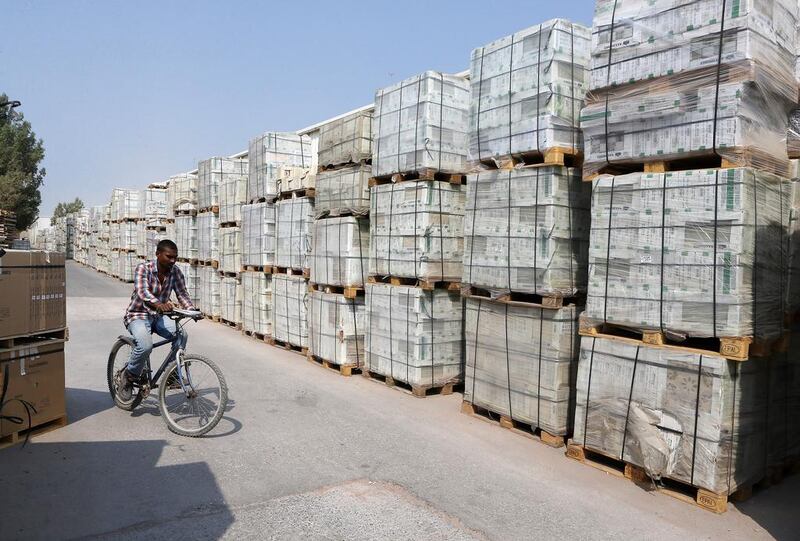 Boxes of ceramic tiles ready for export. The company is the UAE’s third-largest exporter. Pawan Singh / The National