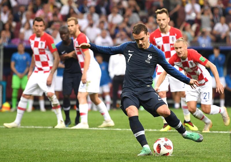 Antoine Griezmann of France scores his team's second goal from the penalty spot. Getty Images