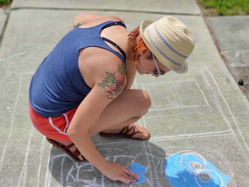 Casey Drake creates chalk drawings of childhood characters on the sidewalk of her residential neighbourhood in Orlando, Florida. Courtesy Casey Drake