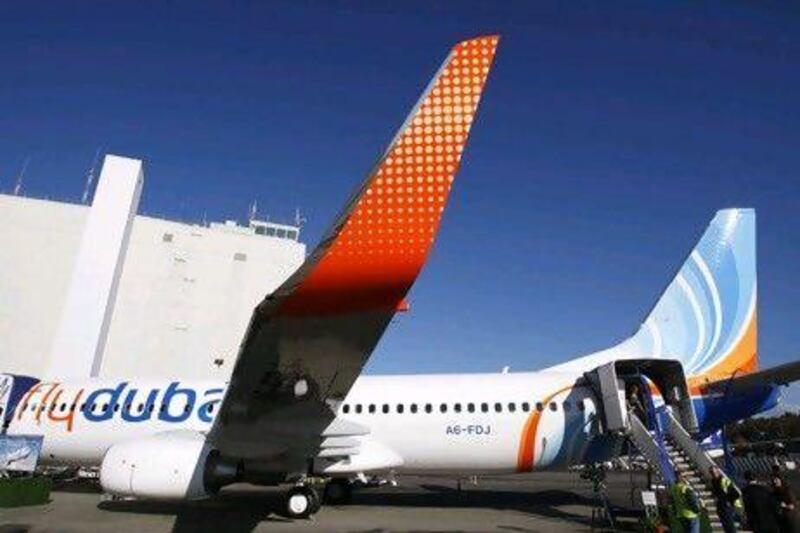 A new Boeing Next Generation 737 jet for FlyDubai sits outside Boeing's manufacturing facility in Renton, Washington.