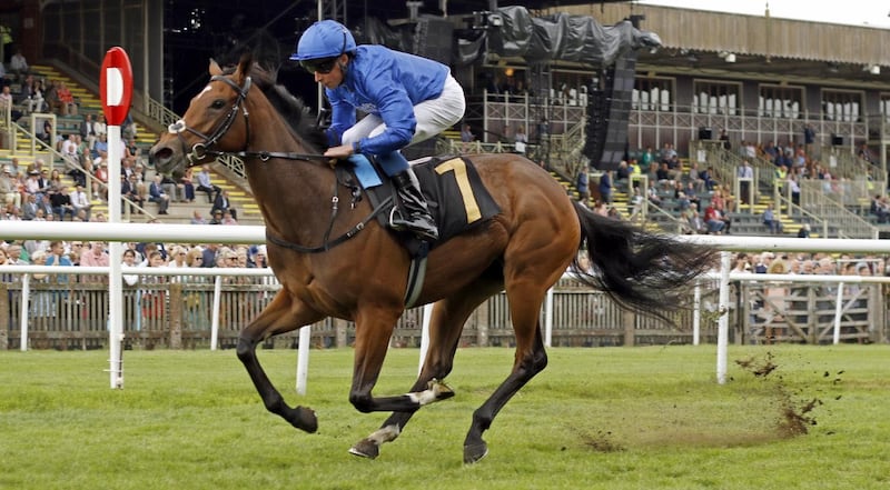 William Buick guides Godolphin’s Star Of Mystery to victory in the Empress Fillies' Stakes at Newmarket Racecourse in England in 2023. Photo: Godolphin.com