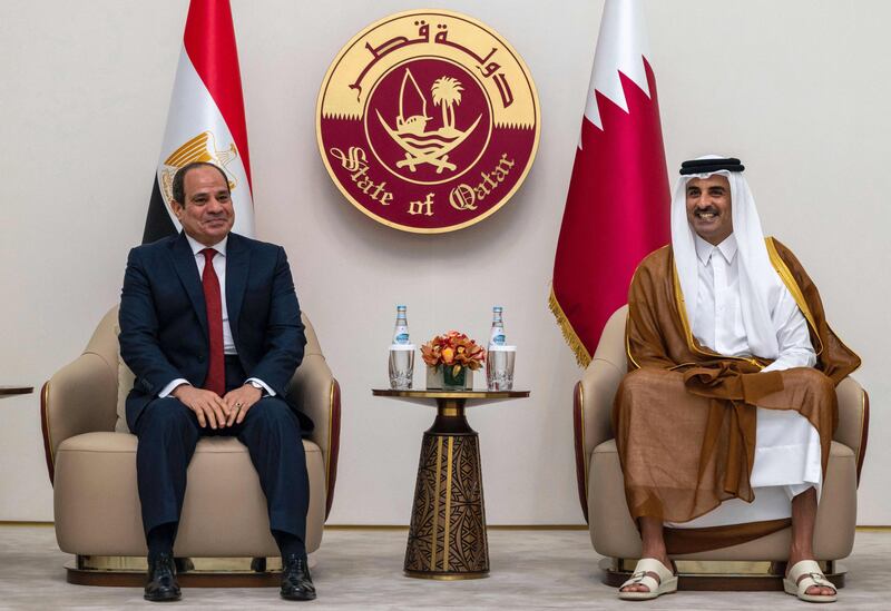 Mr El Sisi arrived in Qatar for the first time since a four-year rift between the countries. AFP