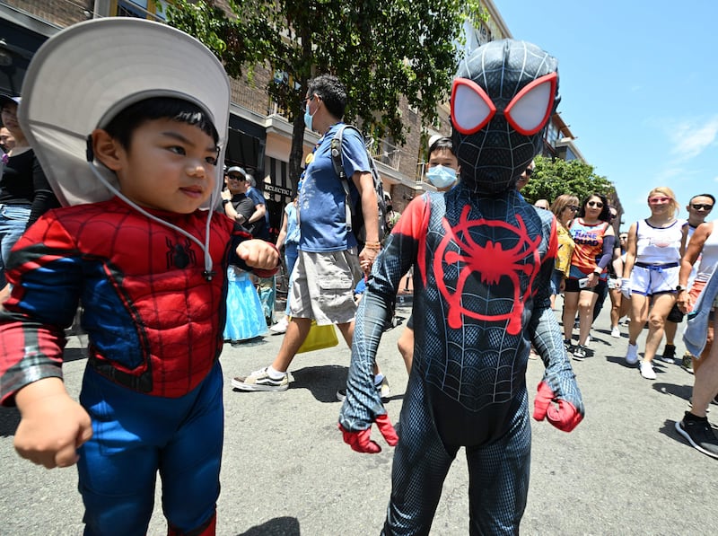 Young Spider-Man cosplayers out in force. AFP