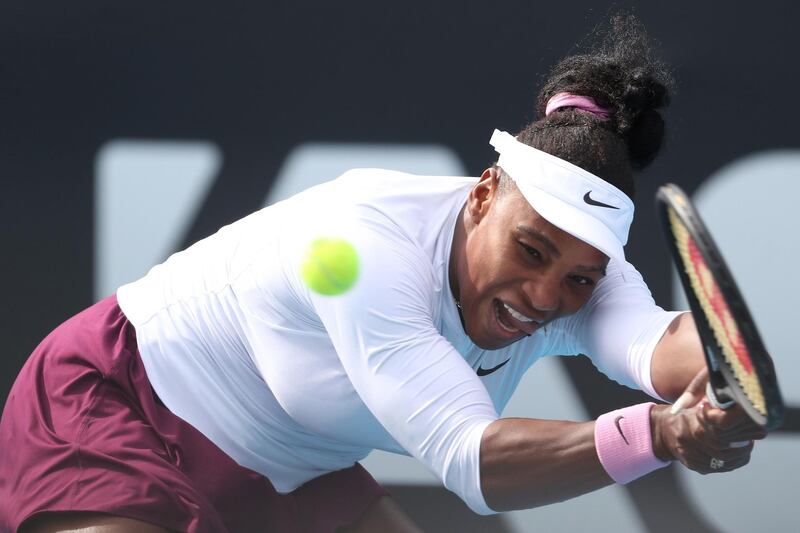 Serena Williams stretches to hit a return during her first round match against Camila Giorgi on Day Two of the 2020 Auckland Classic. AFP