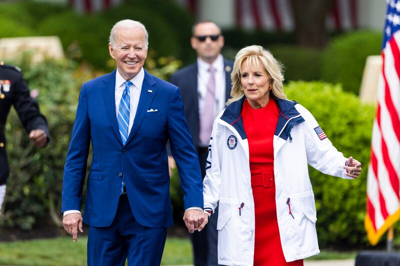 US President Joe Biden with first fady Jill Biden, who was kitted out in Team USA gear. EPA