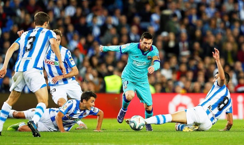 Lionel Messi during the match against Real Sociedad in San Sebastian. EPA