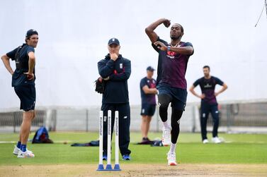 England's Jofra Archer bowls during the nets session at Emirates Old Trafford, Manchester. PA 
