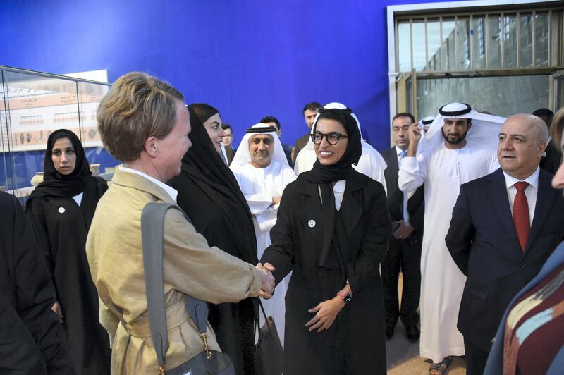 Minister of Culture and Knowledge Development Noura Al Kaabi greets Louise Haxthausen, the Unesco representative in Iraq, at the Iraq Museum in Baghdad. Wam