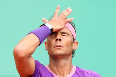 MONTE-CARLO, MONACO - APRIL 14: Rafael Nadal of Spain reacts during their Round 32 match against Federico Delbonis of Argentina during day four of the Rolex Monte-Carlo Masters at Monte-Carlo Country Club on April 14, 2021 in Monte-Carlo, Monaco. (Photo by Alexander Hassenstein/Getty Images)