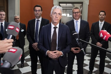 Swiss Federal Attorney Michael Lauber speaks at a press conference after his re-election by the Swiss Federal Assembly, in Bern, Switzerland. EPA/PETER SCHNEIDER