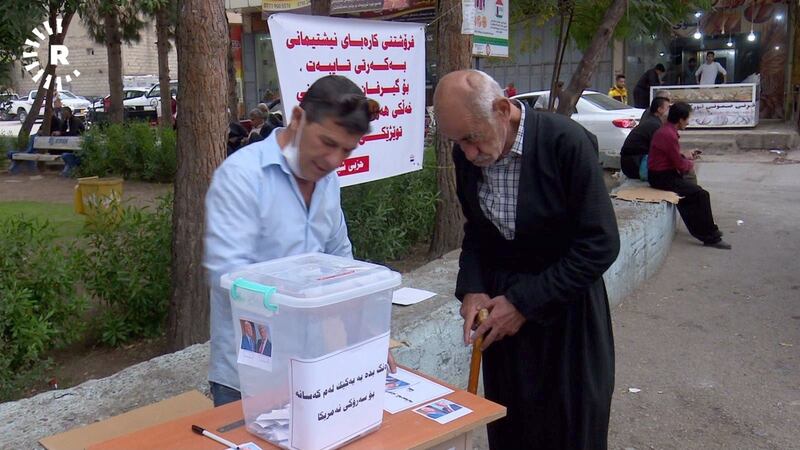 “Mokhtar Noori, a Kurdish man from Halabja, Iraq, set up a ballot box for the US elections. Sixty-two people voted within two hours – with the two candidates, Donald Trump and Joe Biden receiving an equal amount of votes.” Courtesy: Rudaw 
