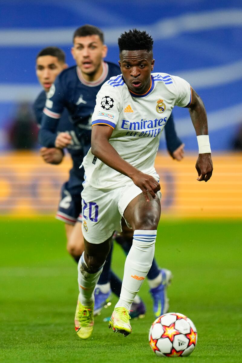 Vinicius Junior - 8: Pace caused PSG early problems and looked like he might run riot but threat waned as first-half wore on. Back with bang after break. Heavily involved in all three of Benzema’s goals. Should have put Real 2-1 up but snatched at chance and fired over bar. AP