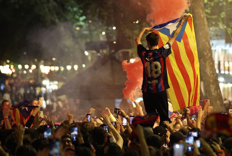 Barcelona fans celebrate. Reuters