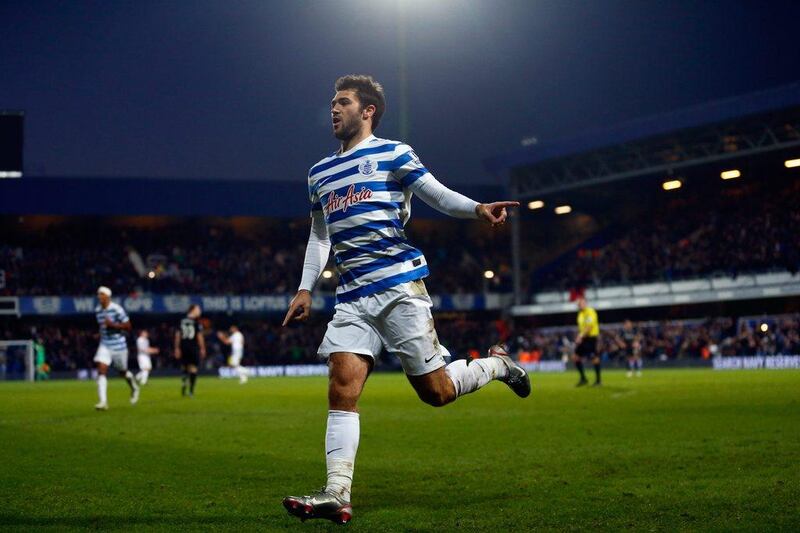 Charlie Austin of Queens Park Rangers celebrates scoring his team's second goal in their 2-0 Premier League win over Burnely at Loftus Road on Saturday. Julian Finney / Getty Images