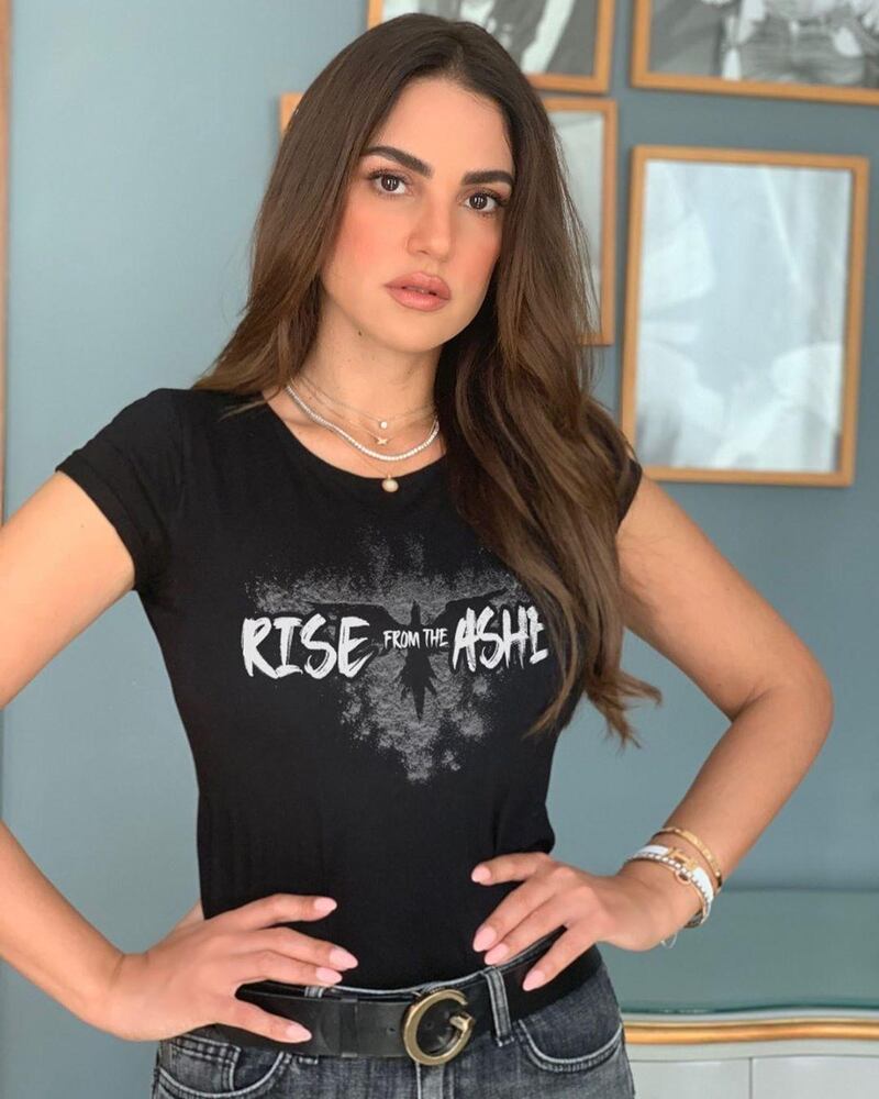 Tunisian actress Dorra Zarrouk wearing Zuhair Murad's Rise from the Ashes T-shirt. Instagram / dorra_zarrouk