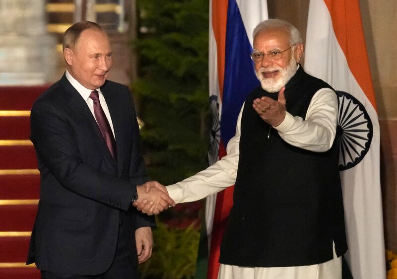 The two leaders discussed defence and trade relations between India and Russia. AP Photo