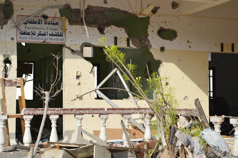 This Aden hospital was damaged in fighting in April. Mohammed Al Qalisi for The National

