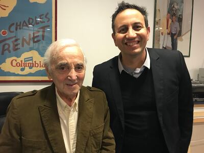 Director and producer of the show, Gil Marsalla, with Aznavour. Courtesy Gil Marsalla 