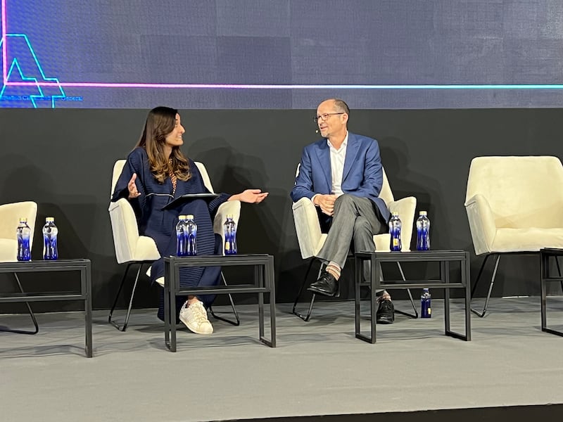 At the Leap technology conference in Riyadh, Coursera chief executive Jeff Maggioncalda reflected on how AI is being used by the learning platform to enhance its offerings. Photo: Cody Combs