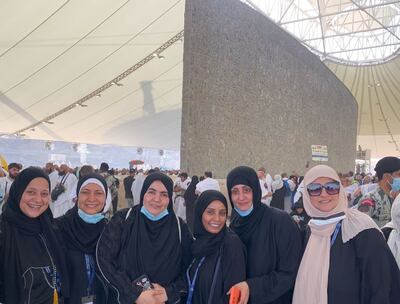 Group of local pilgrims from Jeddah at Jamarat. Photo: Dr Hadir first on the left (she’s from Egypt resident of jeddah)
