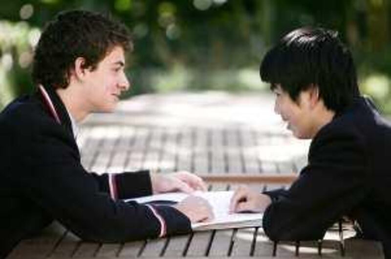 SYDNEY, AUSTRALIA: AUGUST 27, 2009: Year 12 students Andrew Robertson (L) and Mark Khunnithi at their school August 27, 2009 in Sydney, Australia.  Photographer: Ian Waldie. 
 *** Local Caption ***  IW_Voting_age_005.jpg
