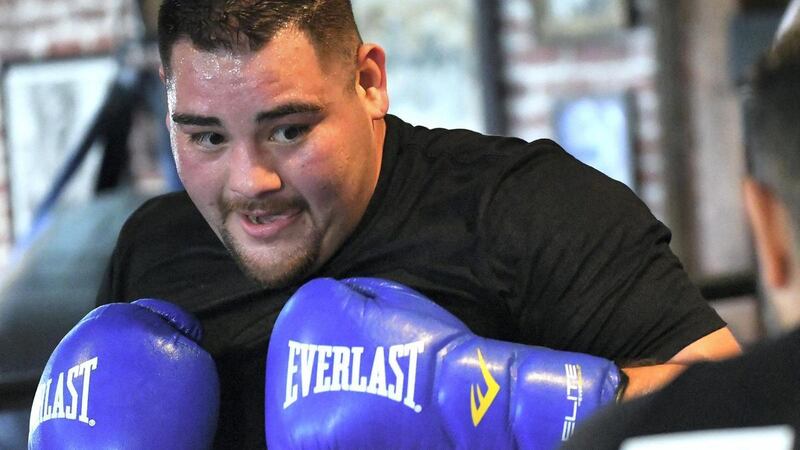 Andy Ruiz Jr works in the ring during a media day workout for his April 20 fight against Alexander Dimitrenko, at Fortune Gym in Los Angeles, California. Getty Images