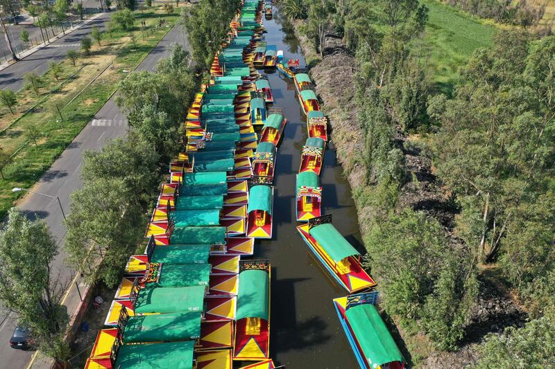 An aerial view of almost empty Xochimilco, a network of canals and floating gardens that is one of Mexico City's top tourist attractions. AFP