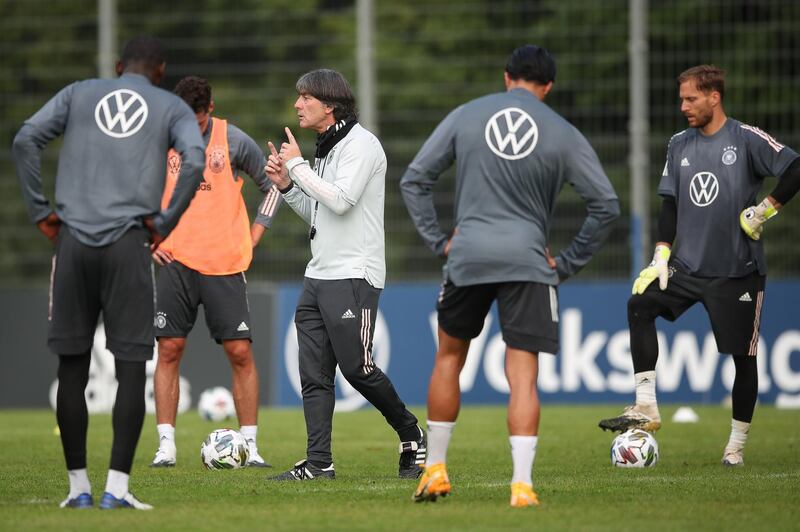 Joachim Low during a training session at ADM-Sportpark ahead of Germany's Uefa Nations League group stage match against Spain. Getty Images